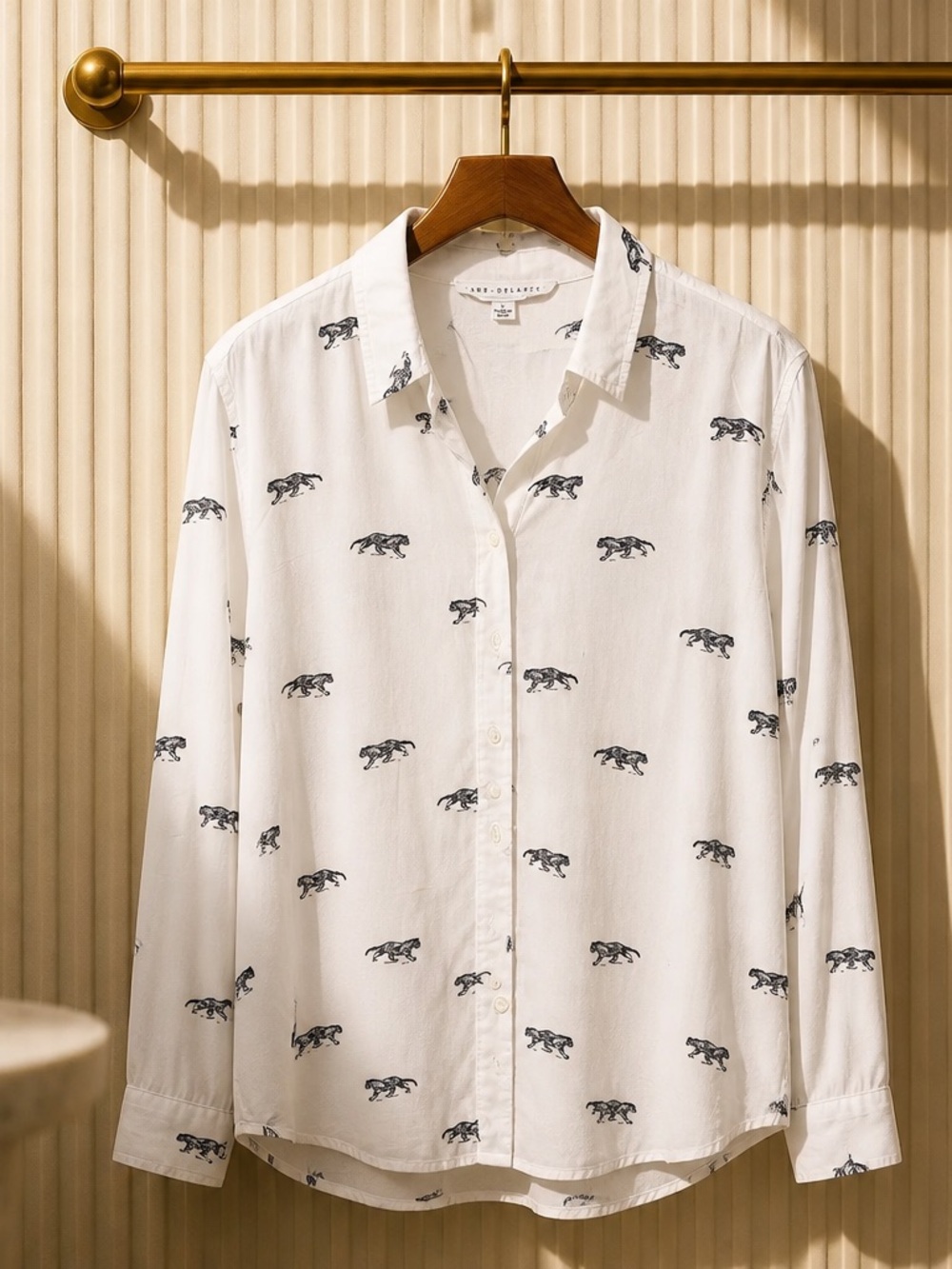 Jane and Delancey White Button-Down Shirt with Black Panther Print